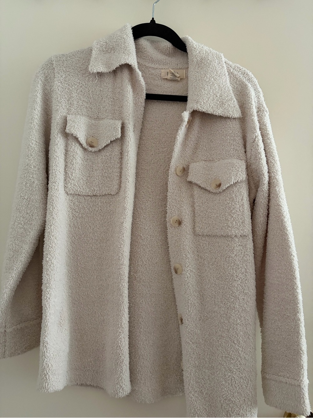 Women’s Cream Sherpa Shacket Jacket - Casual Button-Up